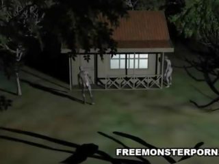 Barmfager 3d tegnefilm babe knullet hardt utendørs av en zombie