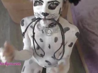 Attractive young lady In Dalmatian Costume Playfully Rides Cavalier's Big penis